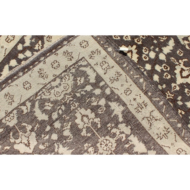 Mid 20th Century Mid 20th Century Vintage Turkish Oushak Area Rug in Dark Charcoal Brown and Ivory For Sale - Image 5 of 6