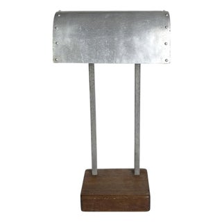 20th Century Minimalist Table Lamp with Aluminium Shade and Wooden Base, France For Sale