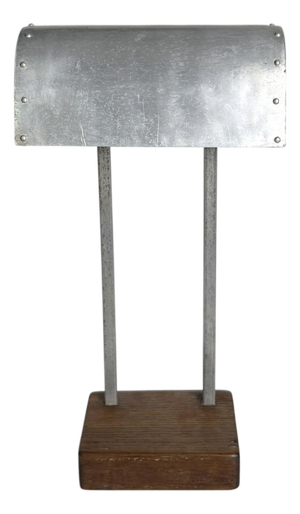 20th Century Minimalist Table Lamp with Aluminium Shade and Wooden Base, France