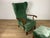 Armchair with wooden footrest and green velvet upholstery, attributed to Paolo Buffa, made in Italy in the 1950s. The set...