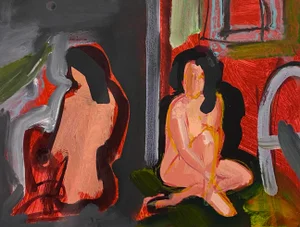 Contemporary Expressionist Style Figural Nude Study Mixed-Media Painting by James Hartman