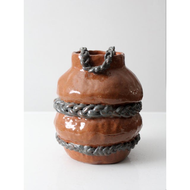 Brown Vintage Studio Pottery Vase For Sale - Image 8 of 10