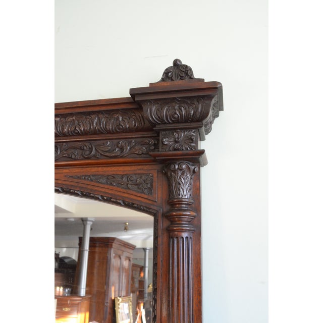 Antique English Oak Mirror with Carved Details, 1880 For Sale - Image 14 of 18