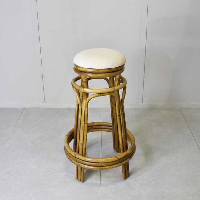 Mid-Century Modern Italian Stool in Bamboo Rattan, 1960s For Sale - Image 3 of 10