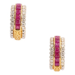 Natural ruby 4.61 & diamond 2.02cts earring in 18k gold For Sale