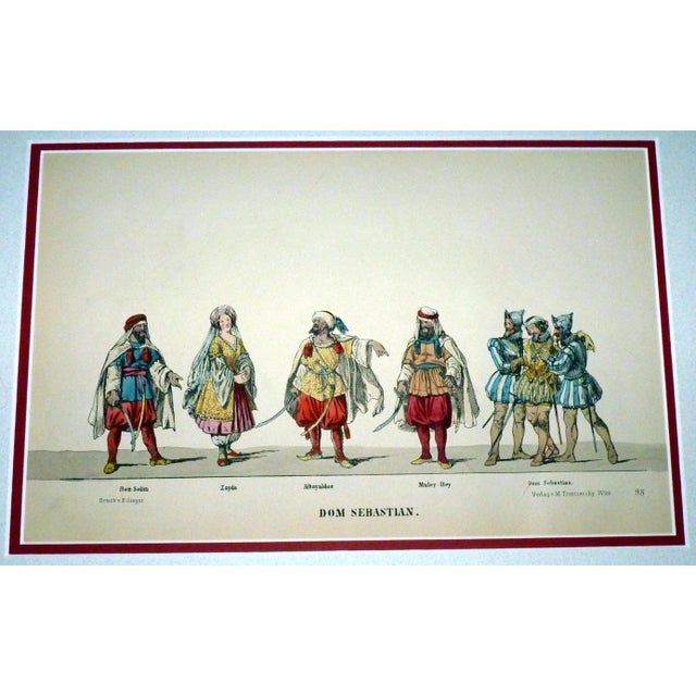 Mid 19th Century Rare Set of 4 Matted 1857 Uncut Viennese Theater Costume Sheets by M. Trentsensky For Sale - Image 5 of 10