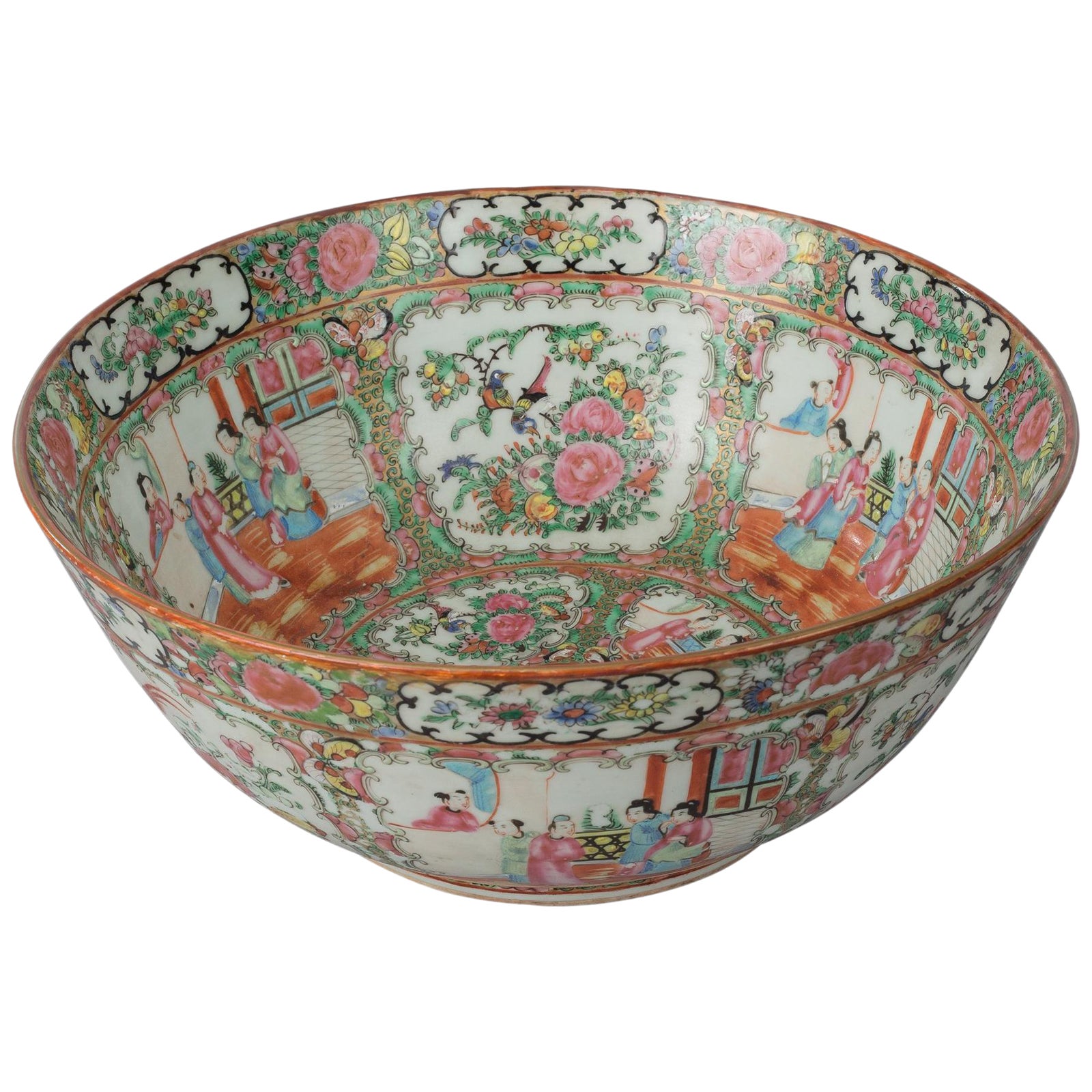 Chinese Export Rose Medallion Punch Bowl Chairish