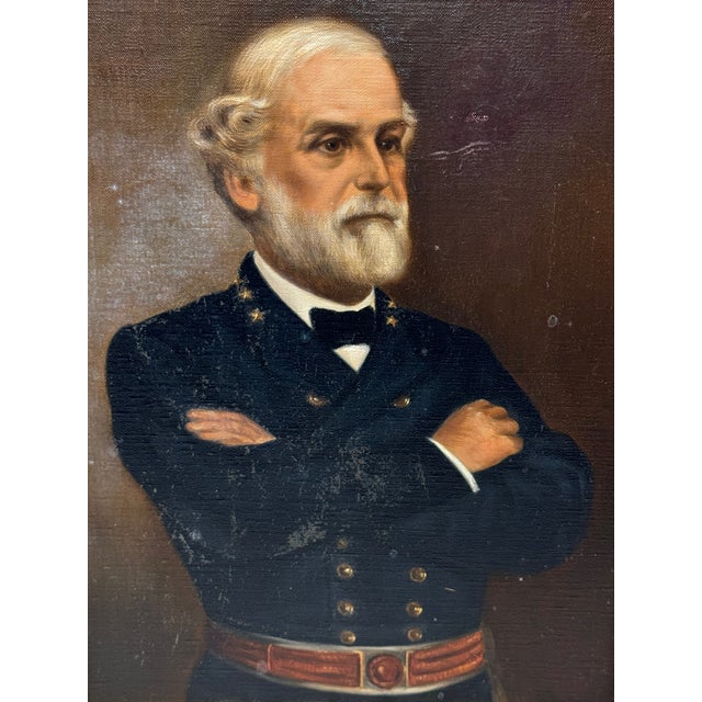 Oil Portrait of Confederate General Robert E. Lee Commander of the Army of Northern Virginia In Military Uniform After...