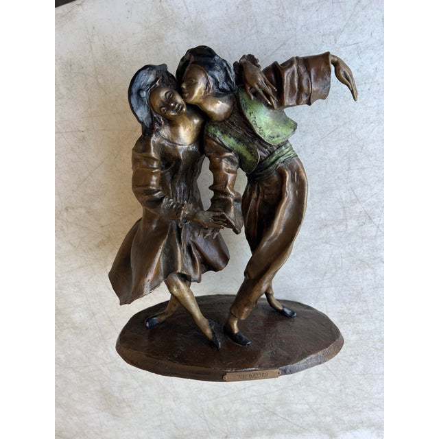 Art Nouveau Vintage French Lost Wax Bronze Sculpture of a couple. Titled “A Kiss” (Un Baiser). For Sale - Image 3 of 9