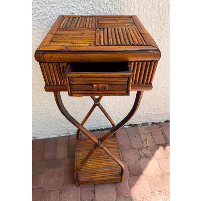 Brown Vintage Bamboo and Rattan Plant Stand/ Side Table For Sale - Image 8 of 11