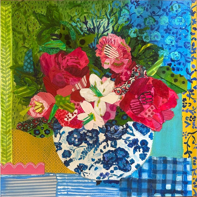 Carolyn Shultz | Original Abstract Floral Still Life |Ginger Jar | Chinoiserie| Charmed For Sale
