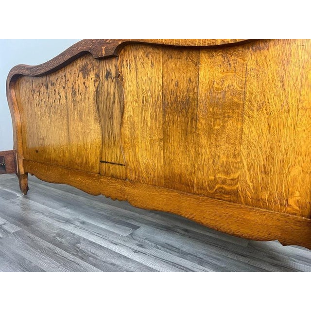 Vintage French Louis XVI Style Oak Double Bed Frame with Carved Headboard For Sale - Image 11 of 12