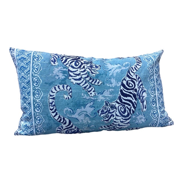 Lee Jofa Blue Bengal Tiger Pillow Covers For Sale