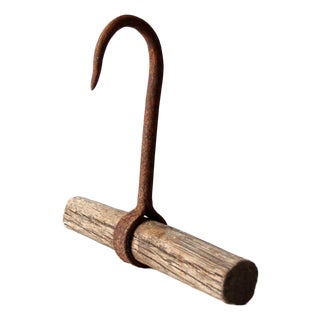 Antique Ice Hook With Wood Handle For Sale