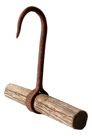 Antique Ice Hook With Wood Handle