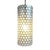 Contemporary cylinder pendant light made from delicate Capiz shell circle pieces bonded together with pewter finish metal....