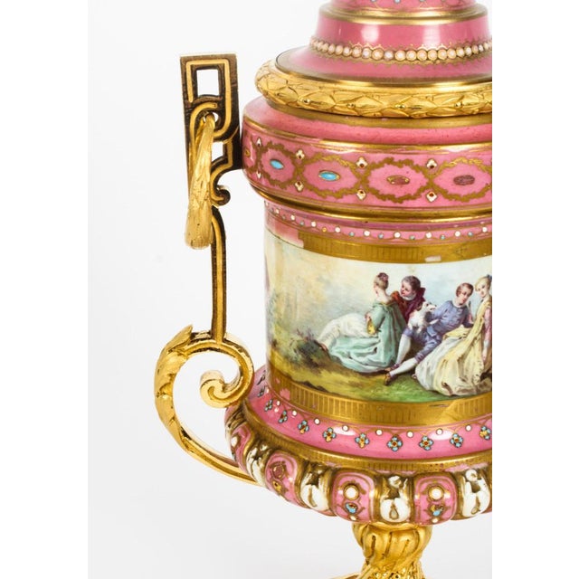 19th Century French Ormolu Mounted Pink Sevres Lidded Vases, Set of 2 For Sale - Image 18 of 18