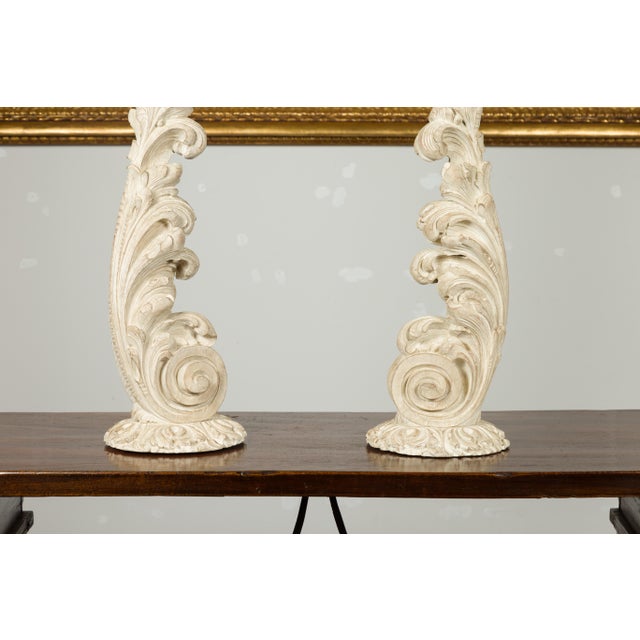 Pair of Foliage Carved and Painted Wooden Fragments Circa 1940, Attributed to Maison Jansen For Sale - Image 12 of 12