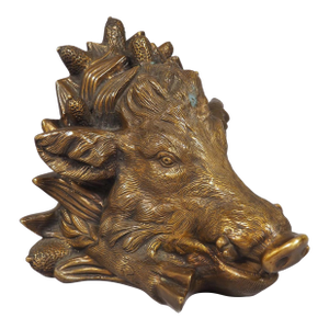 Circa 1965 French Gilt Bronze Sculpture of a Wild Boar, Wall Mount or Lamp Base