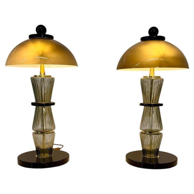 Murano Glass Table Lamps in Smoked Grey and Black Glass and Brass, 2000s, Set of 2 For Sale - Image 16 of 16