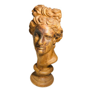 Vintage Hand Carved Wood Bust of the God Apollo