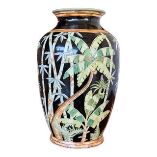 Vintage Andrea by Sadek Tropical Jungle Bamboo Palm Ceramic Vase For Sale