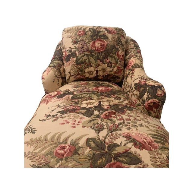 Contemporary Henredon Floral Tufted Chaise With Pleated Skirt Chairish