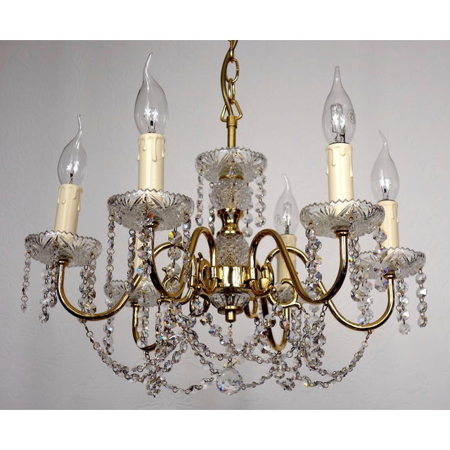 1970s Vintage Brass and Frosted Glass Chandelier from Palwa, 1970s For Sale - Image 5 of 11