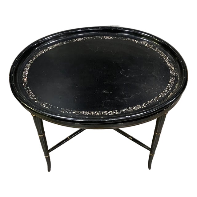 19th Century Papier-Mâché Coffee Table With Mother-of-Pearl Inlay For Sale