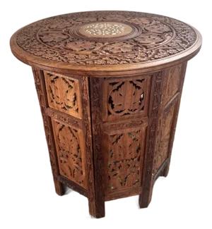 Late 20th Century Anglo Indian Sheesham Carved Wood Side Table With Inlay