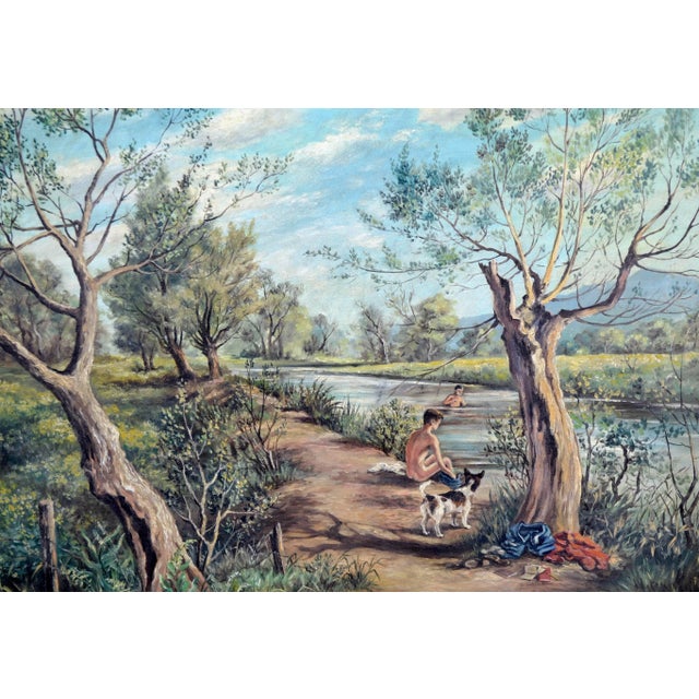 Afternoon Swim, Mid Century Figurative Landscape by H. Milton Snyder For Sale - Image 4 of 7