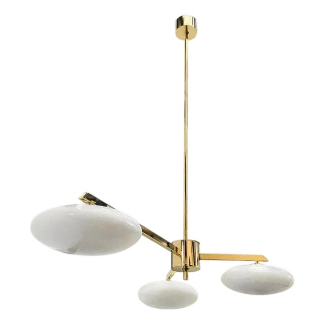 Trio Pendant Polished Brass Glossy White Shade Flush Mount by Fabio LTD For Sale