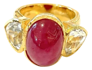 Bochic "Orient" Ruby & White Topaz Vintage 3 Gem Ring Set 18K & Silver