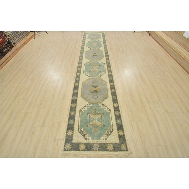 Tribal Anatolia Runner 2’11” X 14’2” Ivory Wool Tribal Hand-Knotted Oriental Rug For Sale - Image 3 of 12