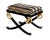 the rectangular upholstered seat above an ebonized wooden frame raised on splayed swords with gilt handles; newer upholstery