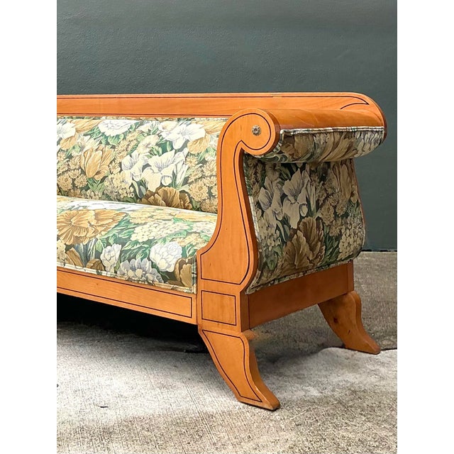 Wood Vintage Biedermeier Sofa in Dorothy Draper Floral Tapestry For Sale - Image 7 of 12