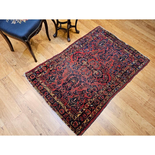 Vintage Persian Sarouk Area Rug, Hand-Knotted Wool, Allover Floral Pattern, 3x5, Red& Navy For Sale - Image 14 of 14