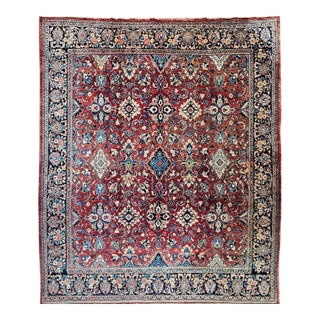 Vintage Persian Mahal Sultanabad Rug, Hand-Knotted Wool, Geometric Pattern, Red & Blue, 9x13 For Sale