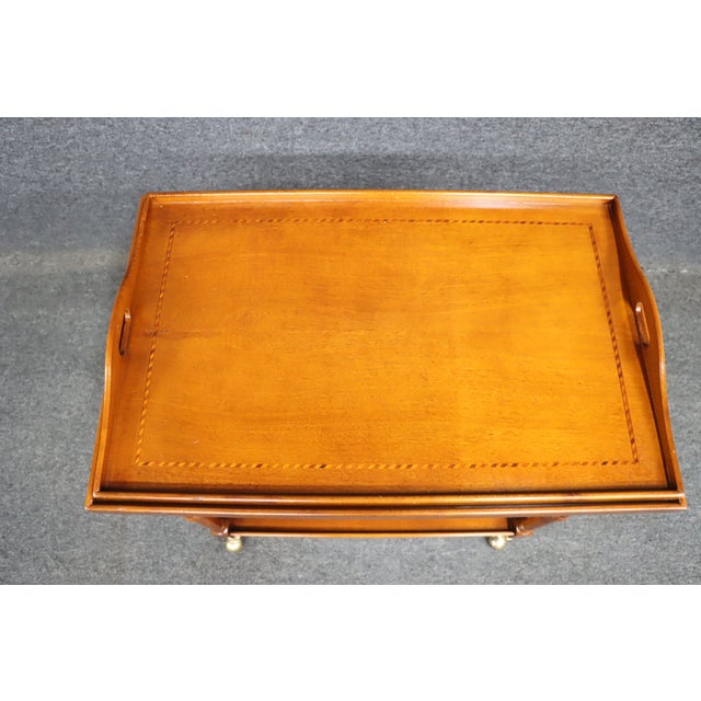 Mid 20th Century Mahogany Lift Tray Top Tea Cart For Sale - Image 5 of 9