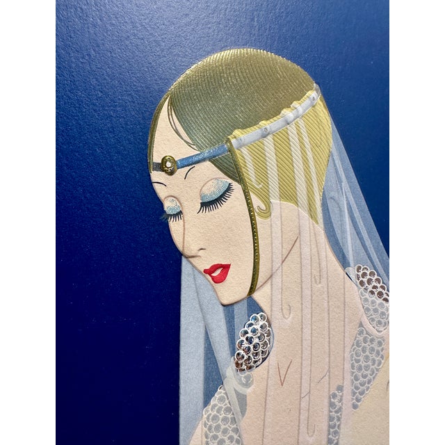 Paper Erté “Devotion” Hand-Signed Embossed Art Deco Serigraph With Foil, 1987, Custom Framed For Sale - Image 7 of 18