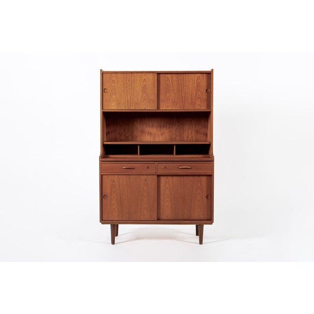 Mid Century Danish Teak Wood Bookcase Cabinet & Secretary Desk 1960s For Sale - Image 12 of 14