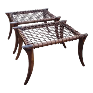 Vintage Solid Walnut Klismos Ottomans