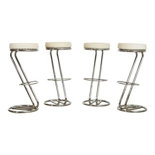 Mid Century Modern Style Chrome Cantilever Bar Stools - Set of 4 For Sale