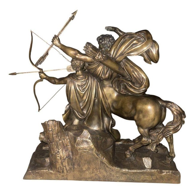 Figurative 19th Century Bronze Sculpture “The Education of Achilles by the Centaur Chiron” After F. Rude For Sale - Image 3 of 11