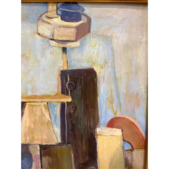 For your consideration: Impressive vintage geometric abstract in the Manner of Martha Willis Oil on canvas Recently reframed.