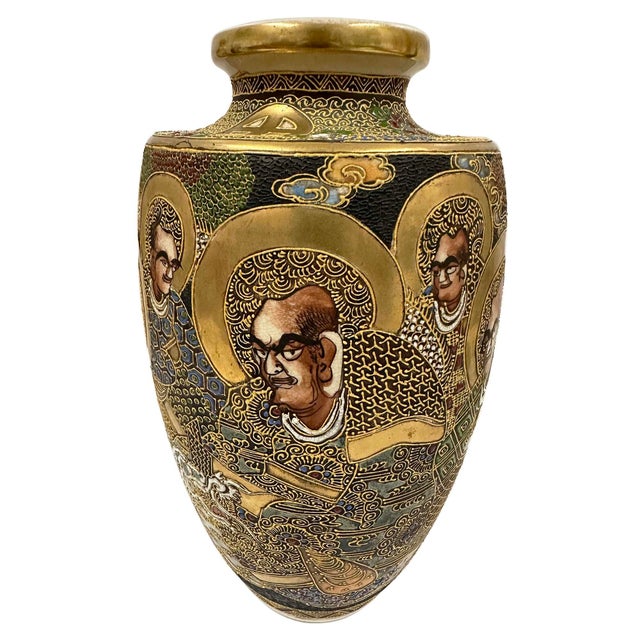 Early 20th Century Japanese Satsuma Polychrome Vase With Gilt and Figures For Sale - Image 9 of 18
