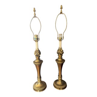 1980s Neoclassical Brass Olympic Torch Lamps For Sale