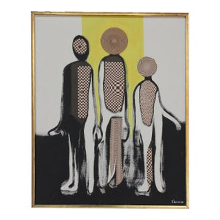 Modernist Figural Op Art Mixed Media on Canvas by Silverman For Sale