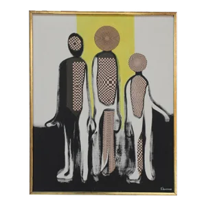 Modernist Figural Op Art Mixed Media on Canvas by Silverman