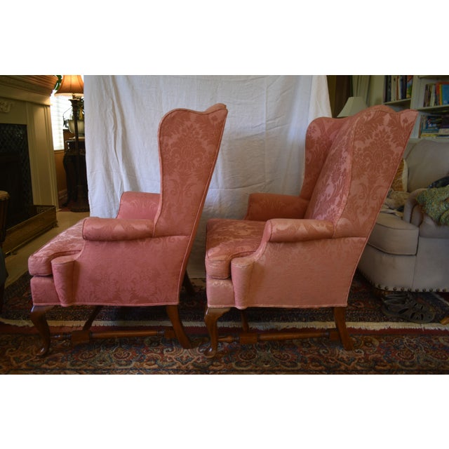 Wood Queen Anne Baker Style Wingback Chairs For Sale - Image 7 of 10